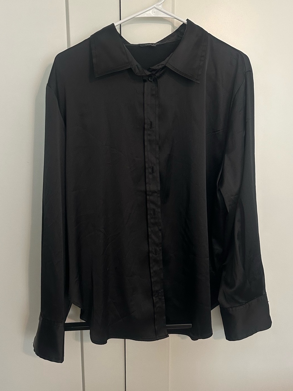 Women's Black Satin Button-Down Shirt